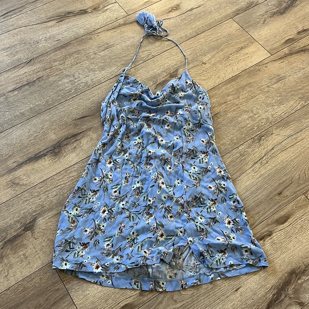 Blue Scoop Neckline Mini Dress